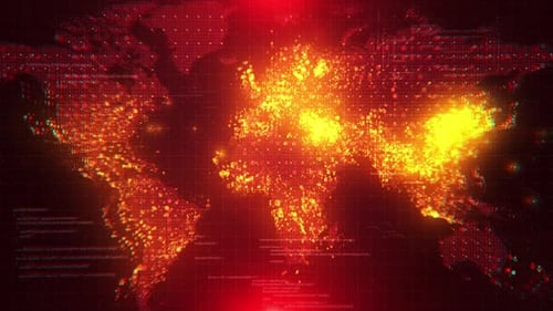 Futuristic Glitch World Map Particle Data Connection