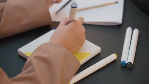 Closeup Hands Shading Yellow Area on Canvas with Marker Layering and Blending Strokes for Texture