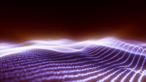 Abstract purple waves from glowing particles and lines