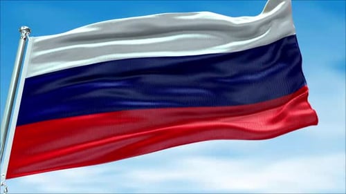 Looping Realistic Russian Flag Waving in Blue Sky