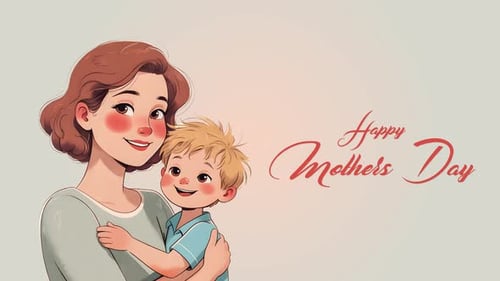 Happy Mother's Day Text Reveal with Mother and Child Illustration
