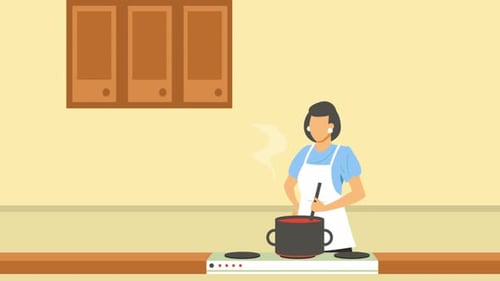 Hausfrau kocht in der Küche 4K