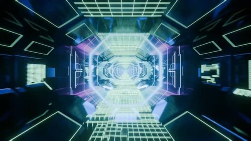 3d render cybernetic pyramid, glowing holographic digital view, glass corridor