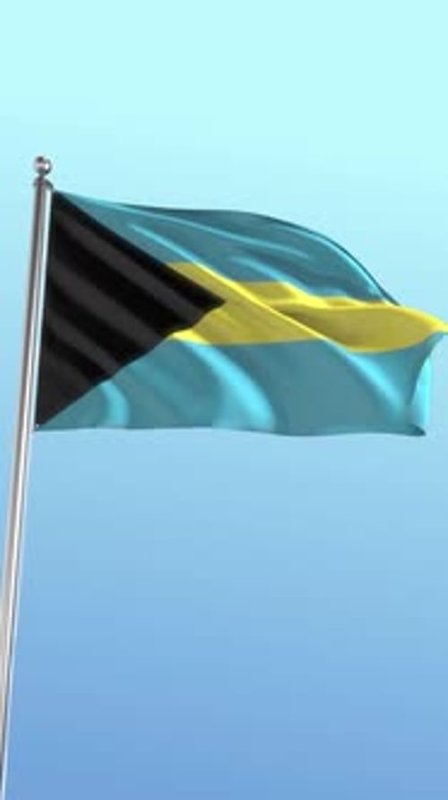 Waving Bahamas Flag Animation Against Blue Sky