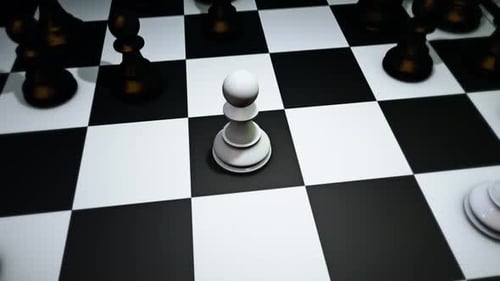 Animated White Chess Pawn Moves Forward on Chessboard