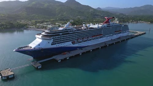 drone shot of majestic cruise at Amber cove, puerto Plata, Dominican Republic