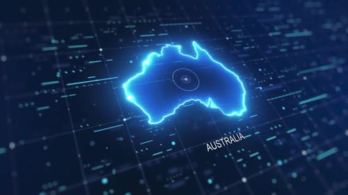 Glowing Blue Map of Australia Digital Technology Reveal