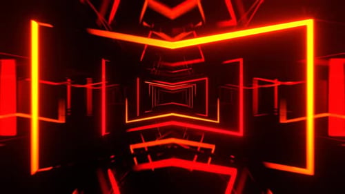 Orange And Red Neon Corridor With Glowing Frames Background Vj Loop I 4K
