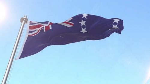 Realistic Cook Islands Flag Waving in Wind Against Bright Sky