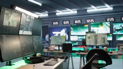 Panning Shot of Armed Forces Headquarters Used for Tracking Rockets