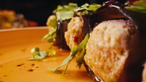 Eggplant Rolls with Cheese Middle Eastern Arabian Turkish and Georgian Cuisine Tasty Restaurant