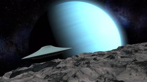 Alien space ship heading planet neptune