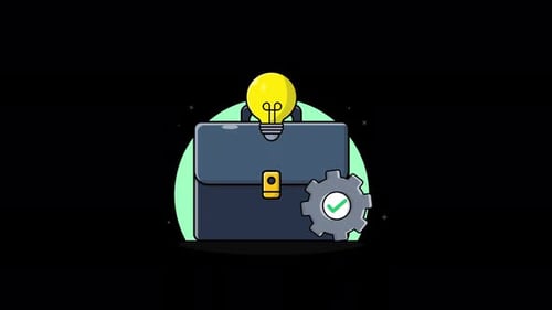 Office Bag with Idea Bulb. Business Management Concept Animation Video - Transparent