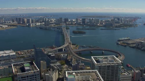 Tokyo, Japan Circa-2018. Aerial View Rainbow Bridge in and City of Tokyo