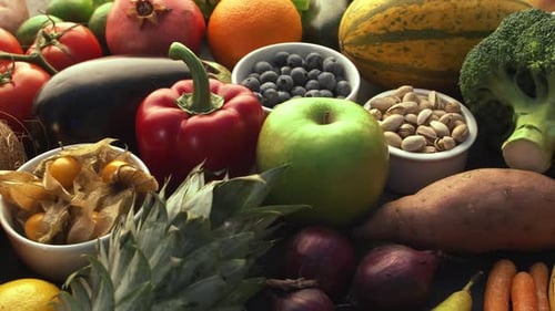 Abundance of Fruits and Vegetables Still Life