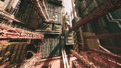 Dramatic Perspective of Intersecting Pipes with High Contrast Lighting