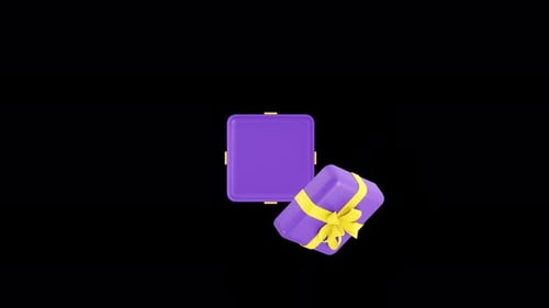 Gift box pops up and opens. 3d rendering animation, top view. Gift give away