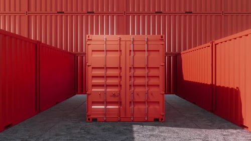 Red Shipping Container Doors Opening Reveal Animation