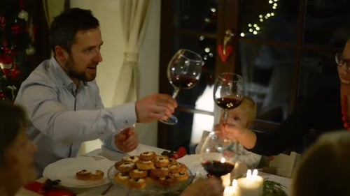 Family Celebrates with Festive Dinner at Home