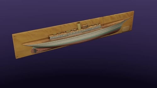 Antique Model Boat on Wooden Plaque Rotating