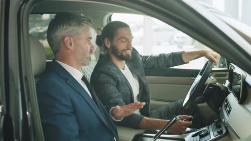 Customer in Vehicle Showroom Male Person Buying Transport Auto Dealer Business