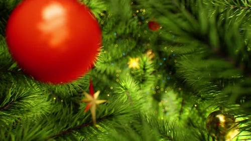 Animated Fly-Through Christmas Tree with Sparkling Ornaments and Lights