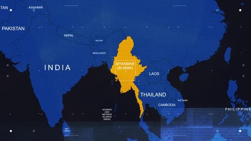 Futuristic Digital World Map Highlight with Glitch Effect