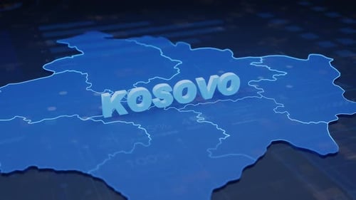 Kosovo Map 3D Title Reveal with Digital Background