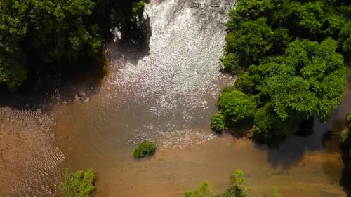 Mountain River Stream in Sunny Summer Day