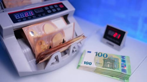 Money Counter Processing Euro Banknotes
