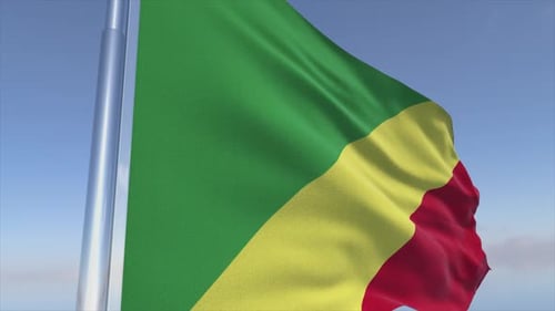 Congo National Flag Waving Animation Against Blue Sky