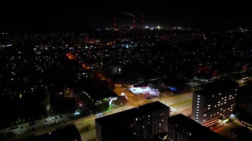 Aerial View of a City at Night
