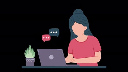 Flat Design Animation of Person Messaging on Laptop