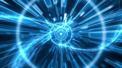 4K Blue Shock Wave Space Mirror Particle Tunnel Opening High Tech Video