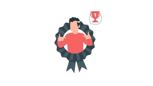 Flat Design Achievement Award with Character and Trophy