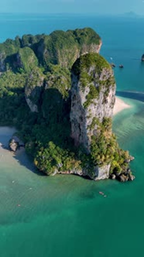 Tropical Island Cliffs and Beaches Aerial View