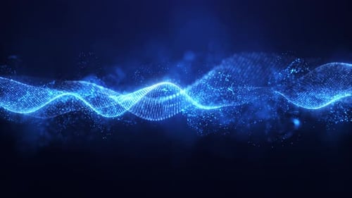 Fondo abstracto de ondas de partículas digitales y luz, fondo cibernético o tecnológico de brillo digital