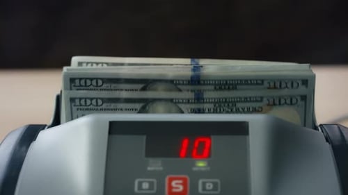 Man Putting Dollars Counter Close Up