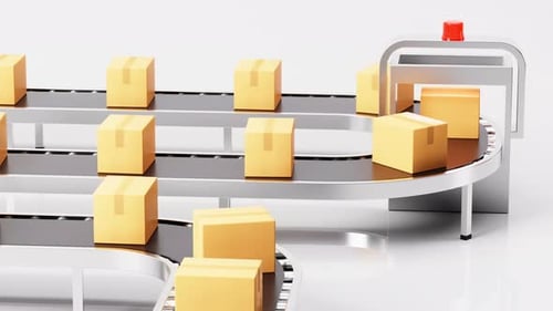 3D Animation of Cardboard Boxes on a Conveyor Belt System