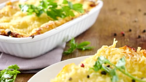 Fresh Baked Lasagna with Cheese and Parsley