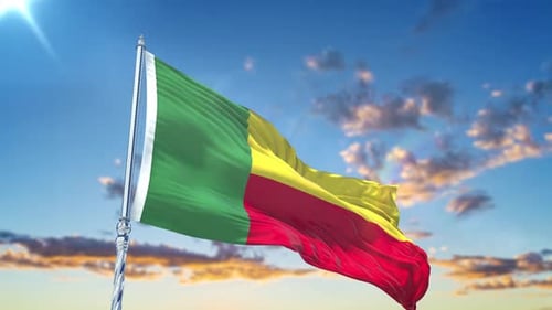 Benin Flag Waving Animation with Realistic Fabric Motion