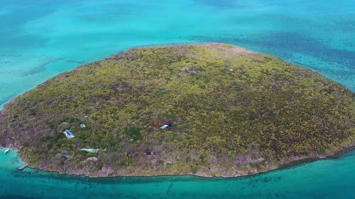 Aerial view of Ile aux Aigrettes, a small private island on Mauritius Island.