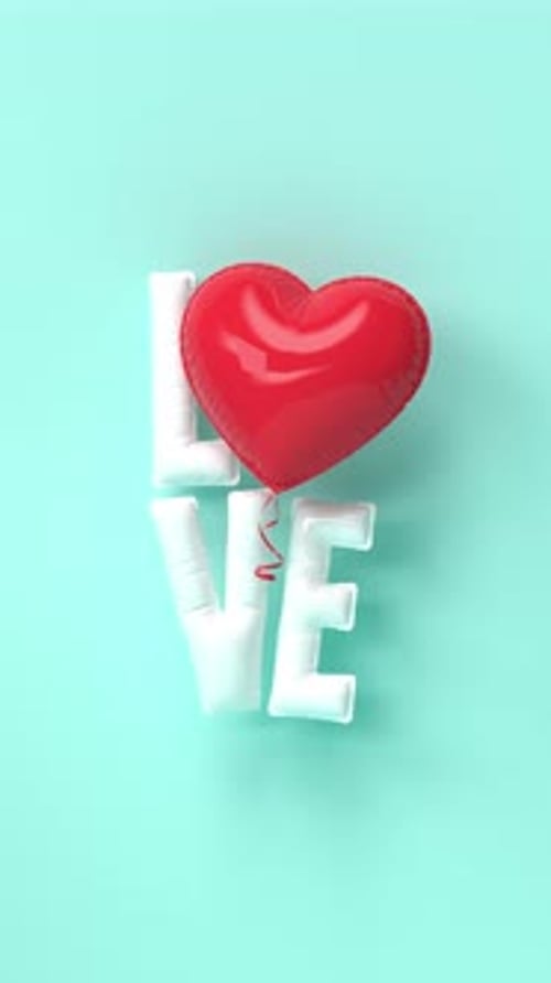 Animated 3D Inflatable Love Text with Red Heart Balloon