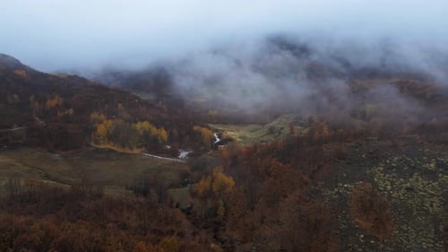 Mountains and valley in autumn