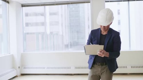 Architect Filling in Paperwork in Empty Office Adult