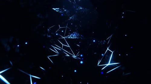 Neon dots flying in futuristic grid tunnel, seamless. Abstract sci-fi background