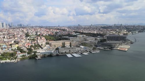 Coastal Cityscape: Panoramic Urban and Coastal Aerial View
