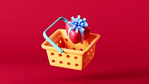 Modern 3D Floating Shopping Basket with Gift Animation
