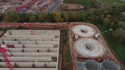 Vista aérea del sitio de construcción, Leicester, Reino Unido.