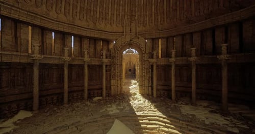 Exploring Ancient Ruins with Intricate Architecture and Sunlight Shining